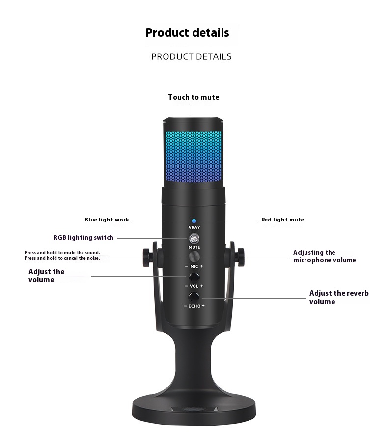 RGB Colorful Breathing Ambient Light USB Condenser Microphone for Stunning Audio - Image 2