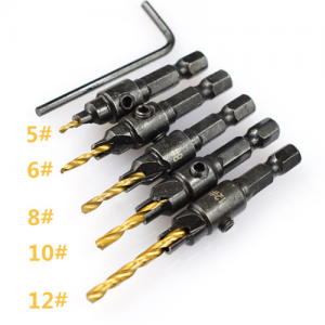 5-Piece Titanium Woodworking Countersink Drill Set for Precision Projects