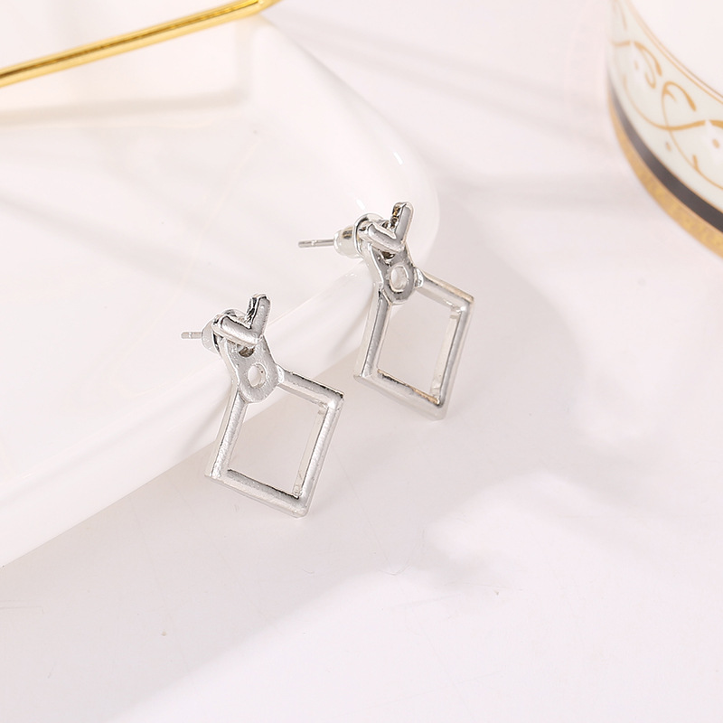 Stunning Hollow Diamond Square Stud Earrings for Elegant Style - Image 6