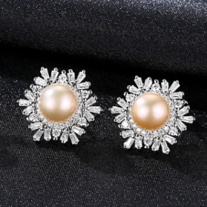 Sterling Silver Snowflake Stud Earrings with Korean Gemstone and Pearl – Fashionable Silver Jewelry