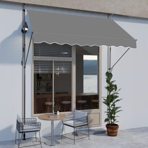 200x120x200-300cm Grey Retractable Canopy with Polyester Fabric and Aluminum-Iron Frame