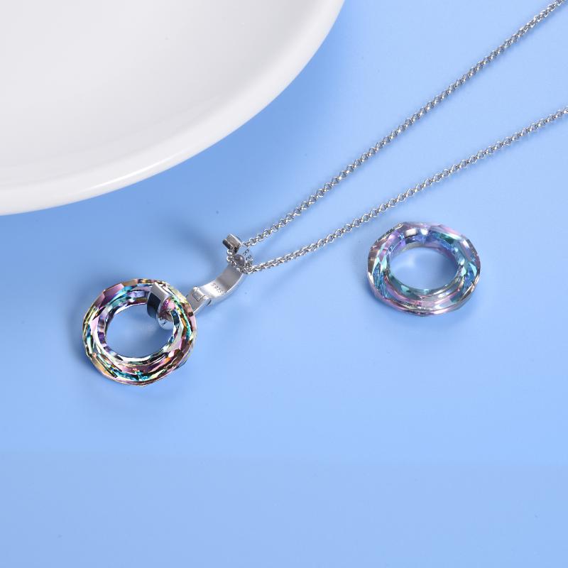 925 Silver Circle Crystal Pendant Necklace - Elegant Jewelry for Women & Girls - Image 2