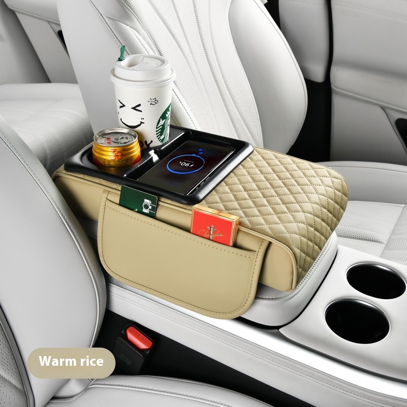 Smart Wireless Charging Automobile Armrest Box Cover - Multifunctional Fast Charging, Tissue Storage & Water Cup Holder - Image 3