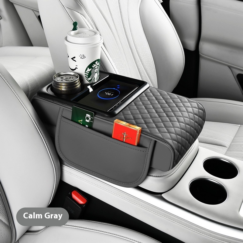 Smart Wireless Charging Automobile Armrest Box Cover - Multifunctional Fast Charging, Tissue Storage & Water Cup Holder - Image 5