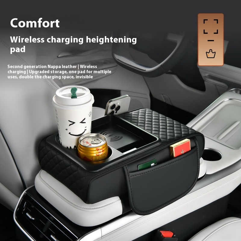 Smart Wireless Charging Automobile Armrest Box Cover - Multifunctional Fast Charging, Tissue Storage & Water Cup Holder - Image 6