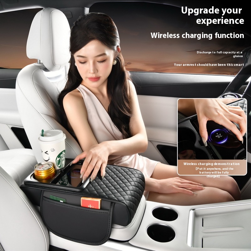 Smart Wireless Charging Automobile Armrest Box Cover - Multifunctional Fast Charging, Tissue Storage & Water Cup Holder - Image 7