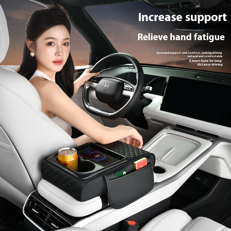 Smart Wireless Charging Automobile Armrest Box Cover - Multifunctional Fast Charging, Tissue Storage & Water Cup Holder - Image 8
