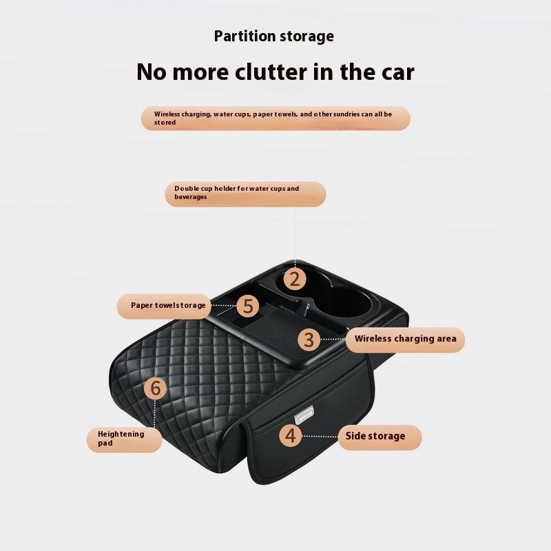 Smart Wireless Charging Automobile Armrest Box Cover - Multifunctional Fast Charging, Tissue Storage & Water Cup Holder - Image 9