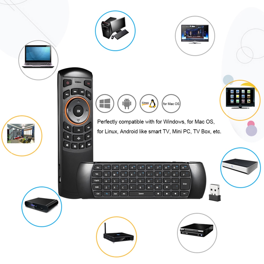 Docooler Mini 2.4GHz Wireless QWERTY Keyboard Air Mouse Remote Control with 6 Axis Gyroscope for Mini PC and TV Box - Image 6