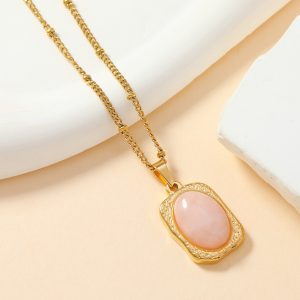 Sleek Single Pendant in Titanium Steel with Jewel-Inlaid Geometric Design