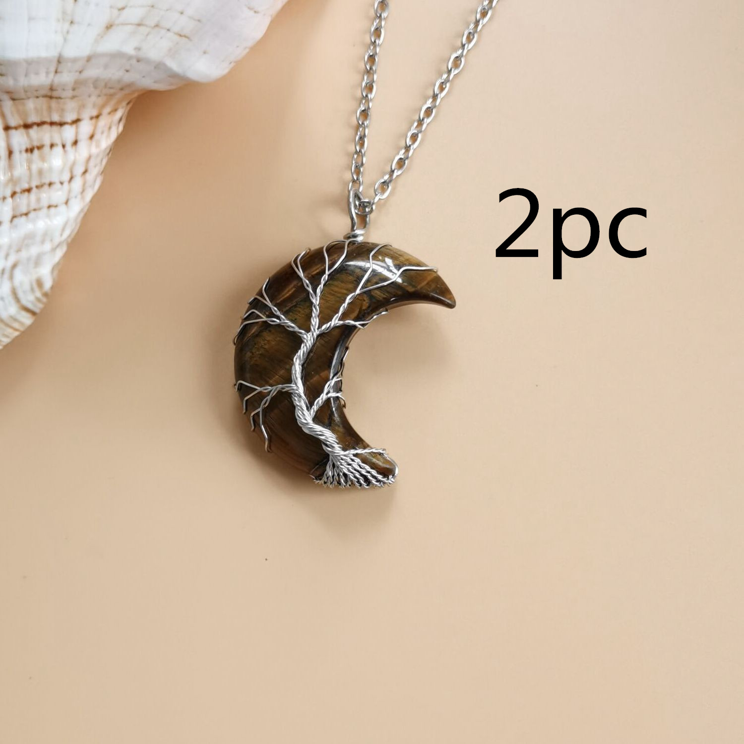 Handmade Moon Natural Stone Amethyst Tree of Life Necklace - Fortune Tree Design - Image 6