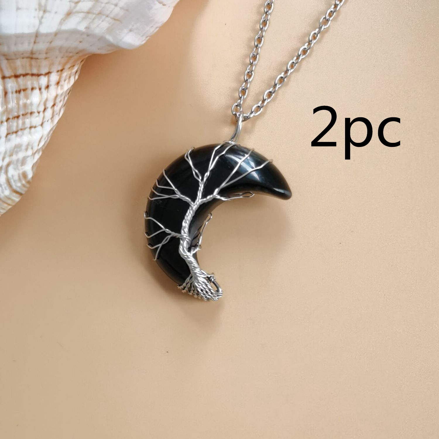 Handmade Moon Natural Stone Amethyst Tree of Life Necklace - Fortune Tree Design - Image 8