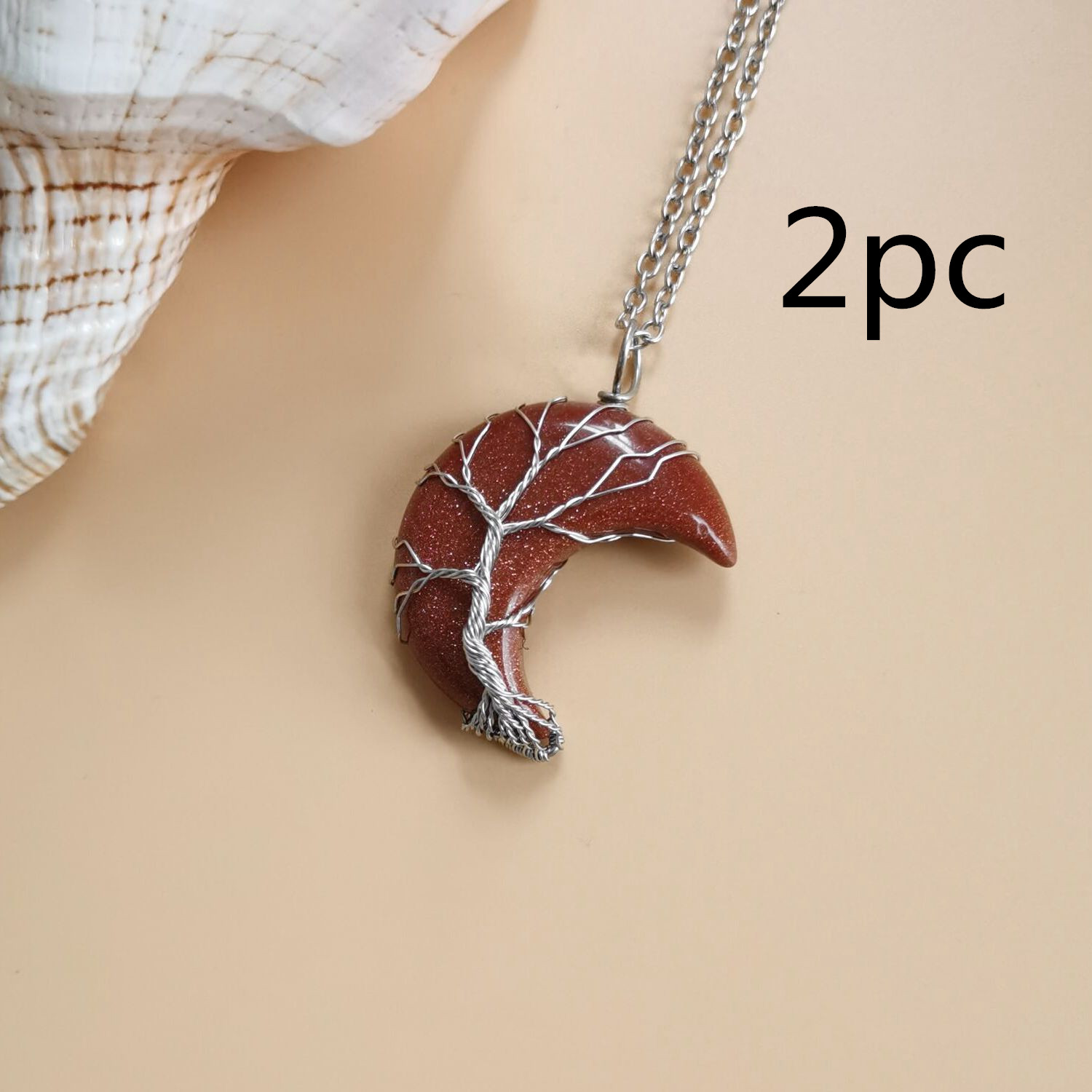 Handmade Moon Natural Stone Amethyst Tree of Life Necklace - Fortune Tree Design - Image 10