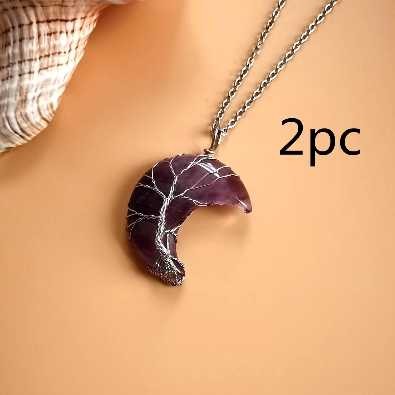 Handmade Moon Natural Stone Amethyst Tree of Life Necklace - Fortune Tree Design - Image 13