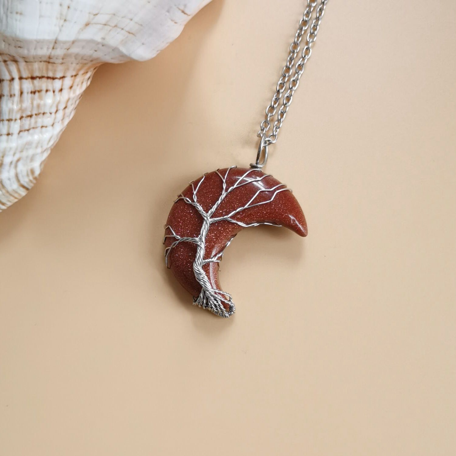 Handmade Moon Natural Stone Amethyst Tree of Life Necklace - Fortune Tree Design - Image 31