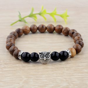 Owl Frosted Stone Lifeline Bracelet with Wood Grain Design