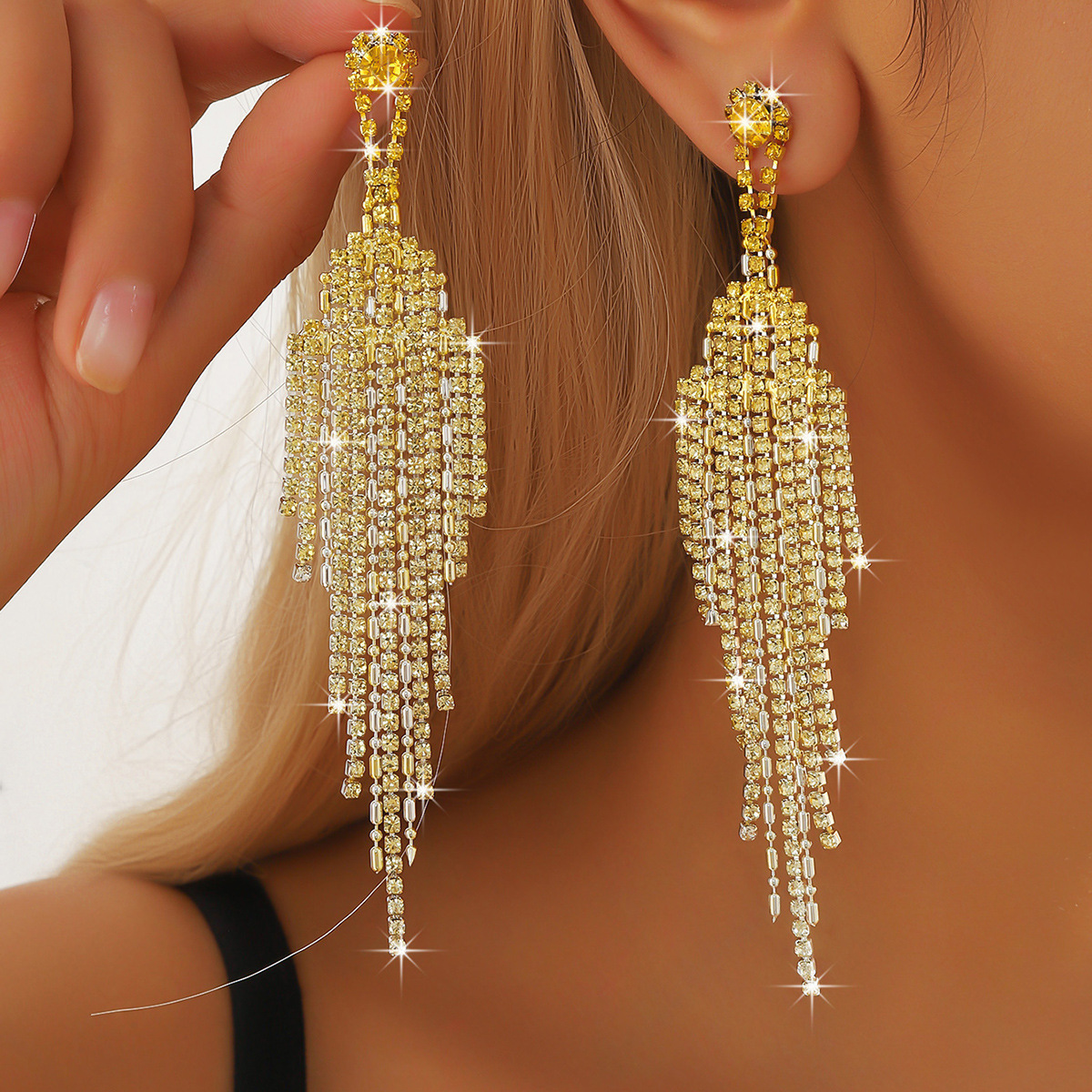 Affordable Luxury Full Rhinestone Tassel Earrings - Unique High-Grade Design - Image 4