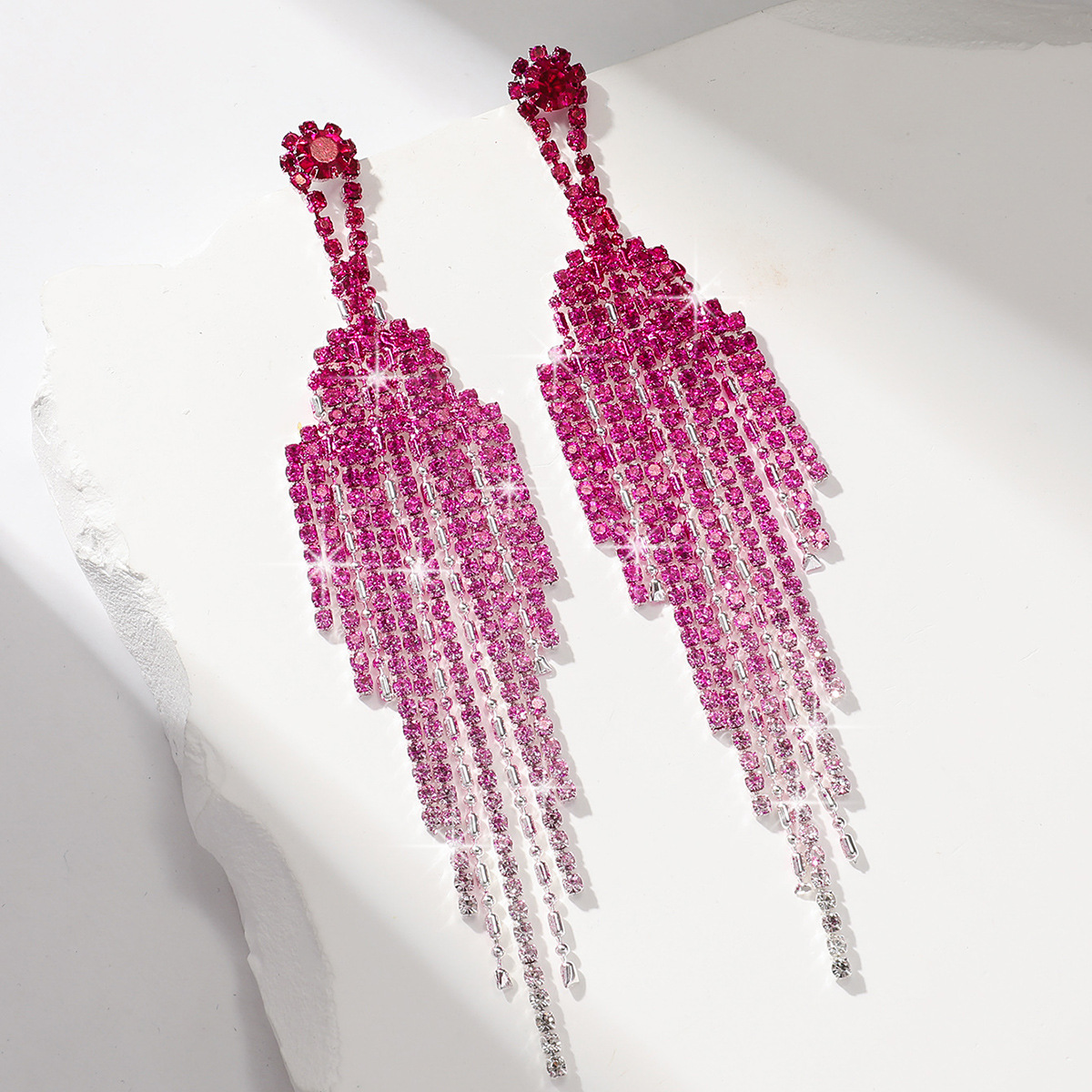 Affordable Luxury Full Rhinestone Tassel Earrings - Unique High-Grade Design - Image 9