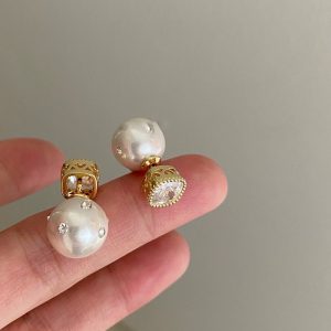 Vintage Zircon Pearl Stud Earrings for Women - Elegant Accessories