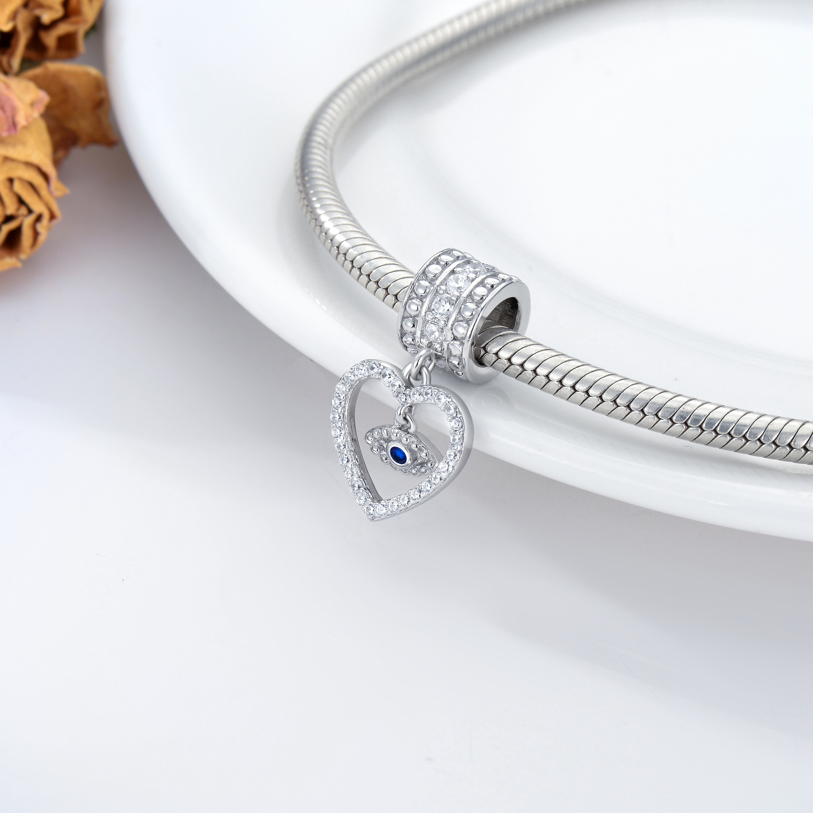 White Gold Plated Sterling Silver Evil Eye Charms - Stylish Protection Amulet - Image 2