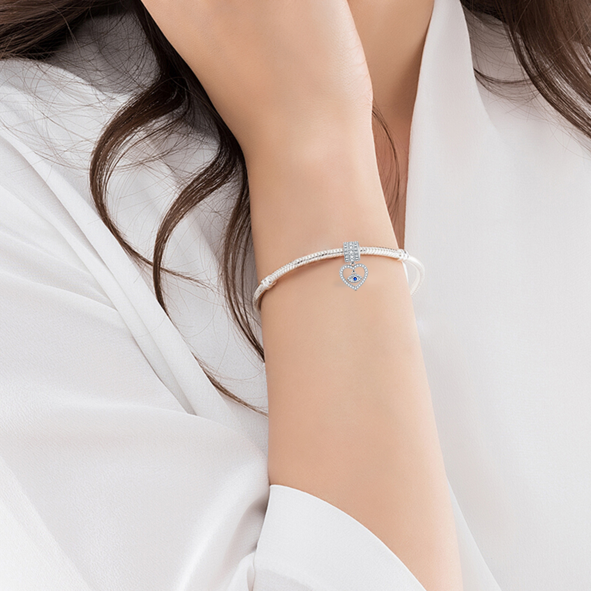 White Gold Plated Sterling Silver Evil Eye Charms - Stylish Protection Amulet - Image 4