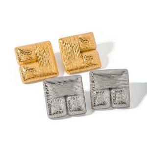 Stylish 18K Gold Stainless Steel Square Textured Earrings for Trendy Looks