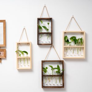 Creative Retro Wooden Frame Glass Hydroponic Vase for Wall Hanging - Ideal Bedroom & Living Room Decoration