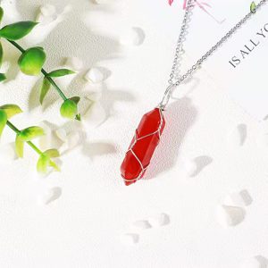 Stylish Copper Wire Winding Red Crystal Hexagonal Prism Pendant Necklace