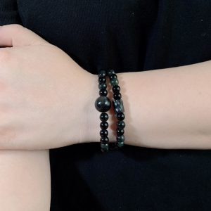 Silver Stone Double-Layer Elastic Bracelet for Retro Men's and Women's Style
