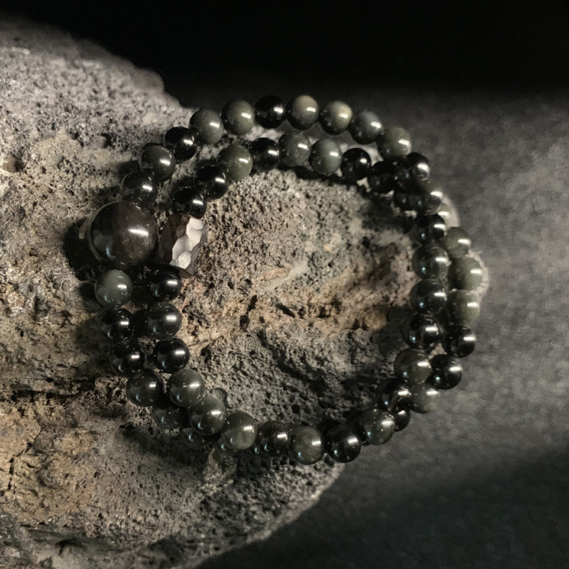 Silver Stone Double-Layer Elastic Bracelet for Retro Men's and Women's Style - Image 3