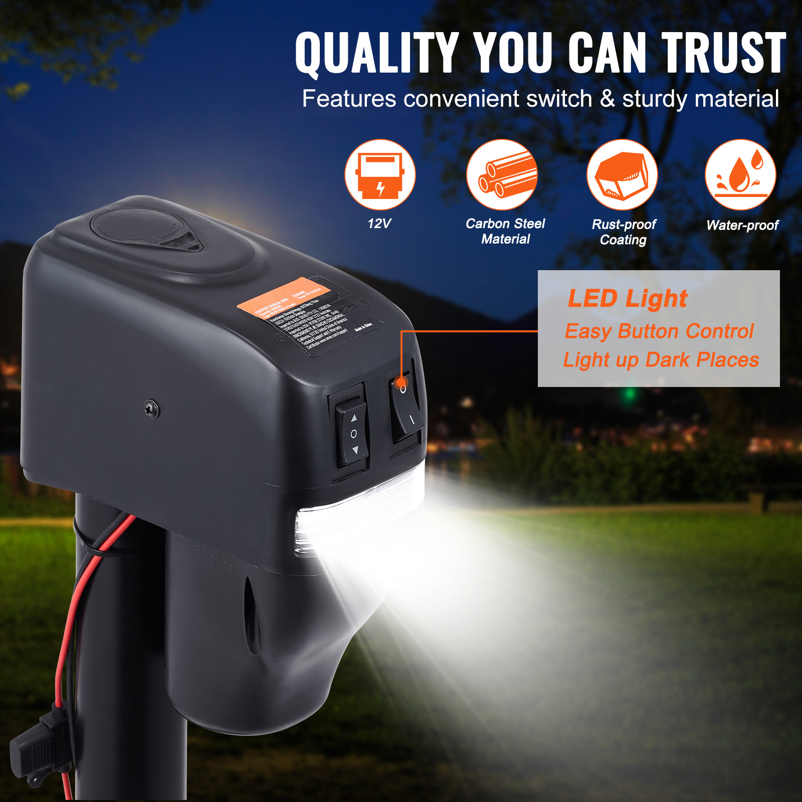 VEVOR Electric Trailer Jack - 4000 Lbs Power Tongue Jack, 9.84"-33.85" Height Range, Waterproof Cover for RV, Horse, Utility, and Yacht Trailers - Image 5