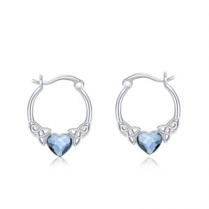 925 Sterling Silver Irish Celtic Love Heart Hoop Earrings with Austrian Crystal