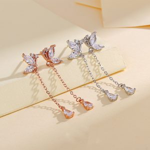 S925 Butterfly Zircon Tassel Earrings - Exquisite Long Jewelry for Women
