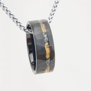 Tungsten Gold Ring with Flat Design and Flower Groove Inlaid Gold Foil Debris