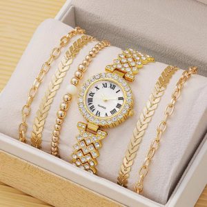 Luxury Diamond Women's Bracelet Watch Set - 6-Piece Fashion Gift Box