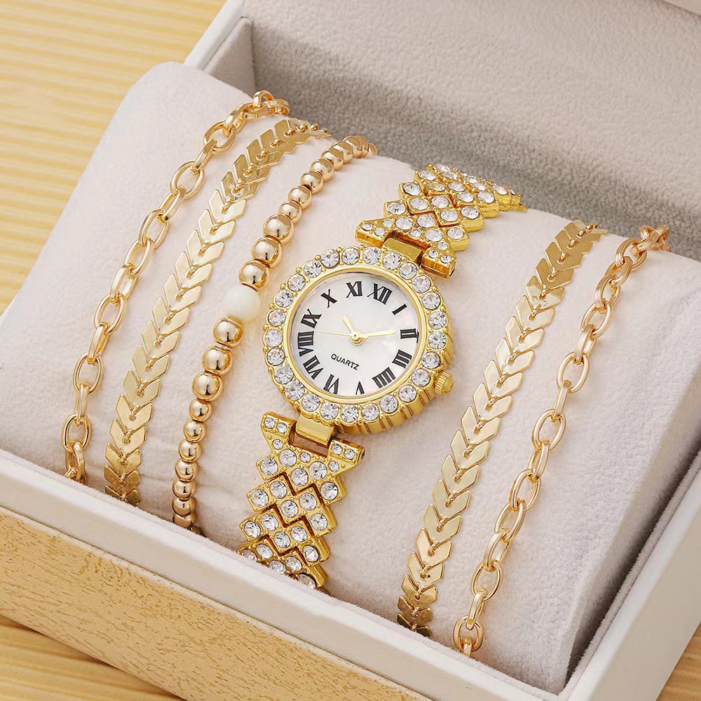 Luxury Diamond Women's Bracelet Watch Set - 6-Piece Fashion Gift Box