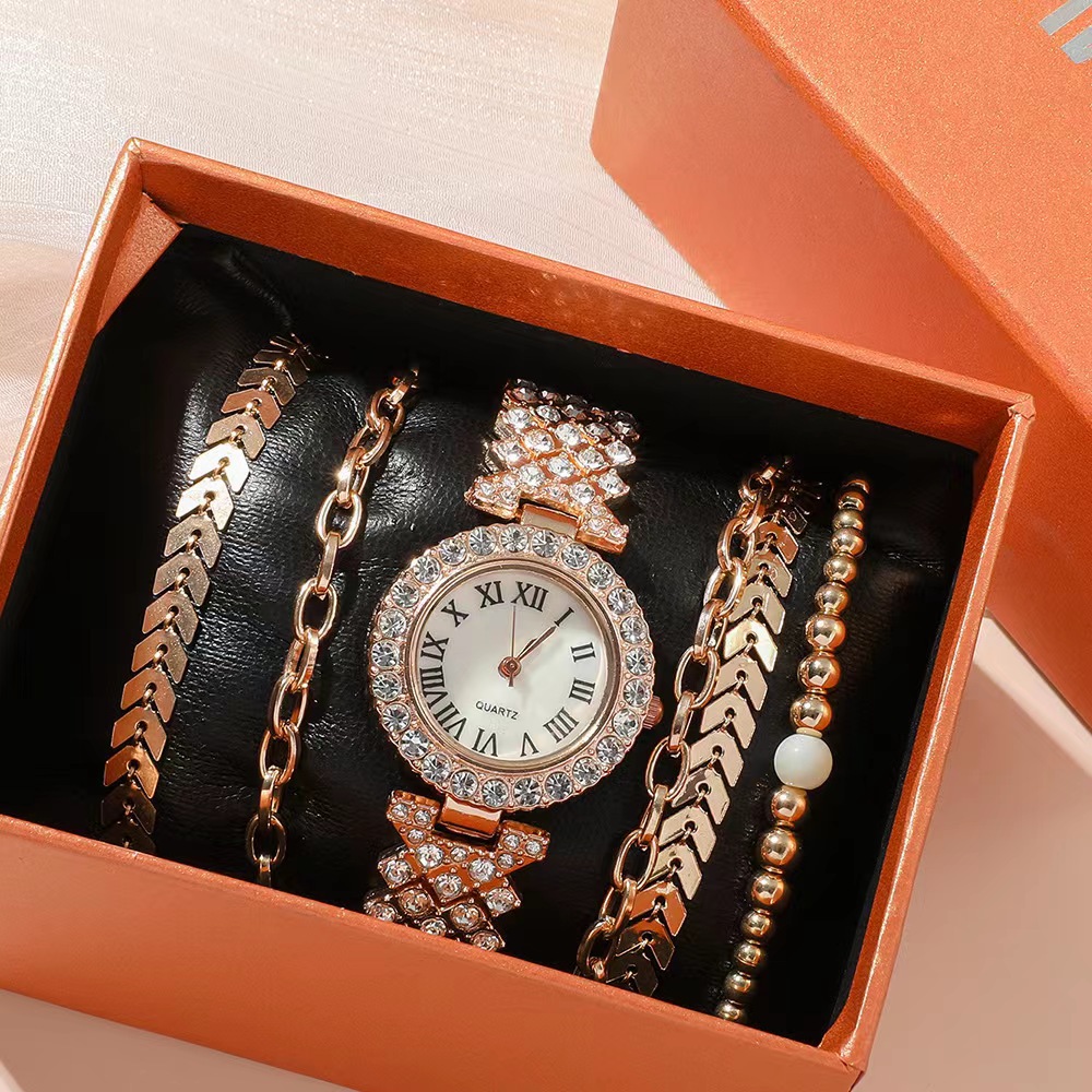 Luxury Diamond Women's Bracelet Watch Set - 6-Piece Fashion Gift Box - Image 2