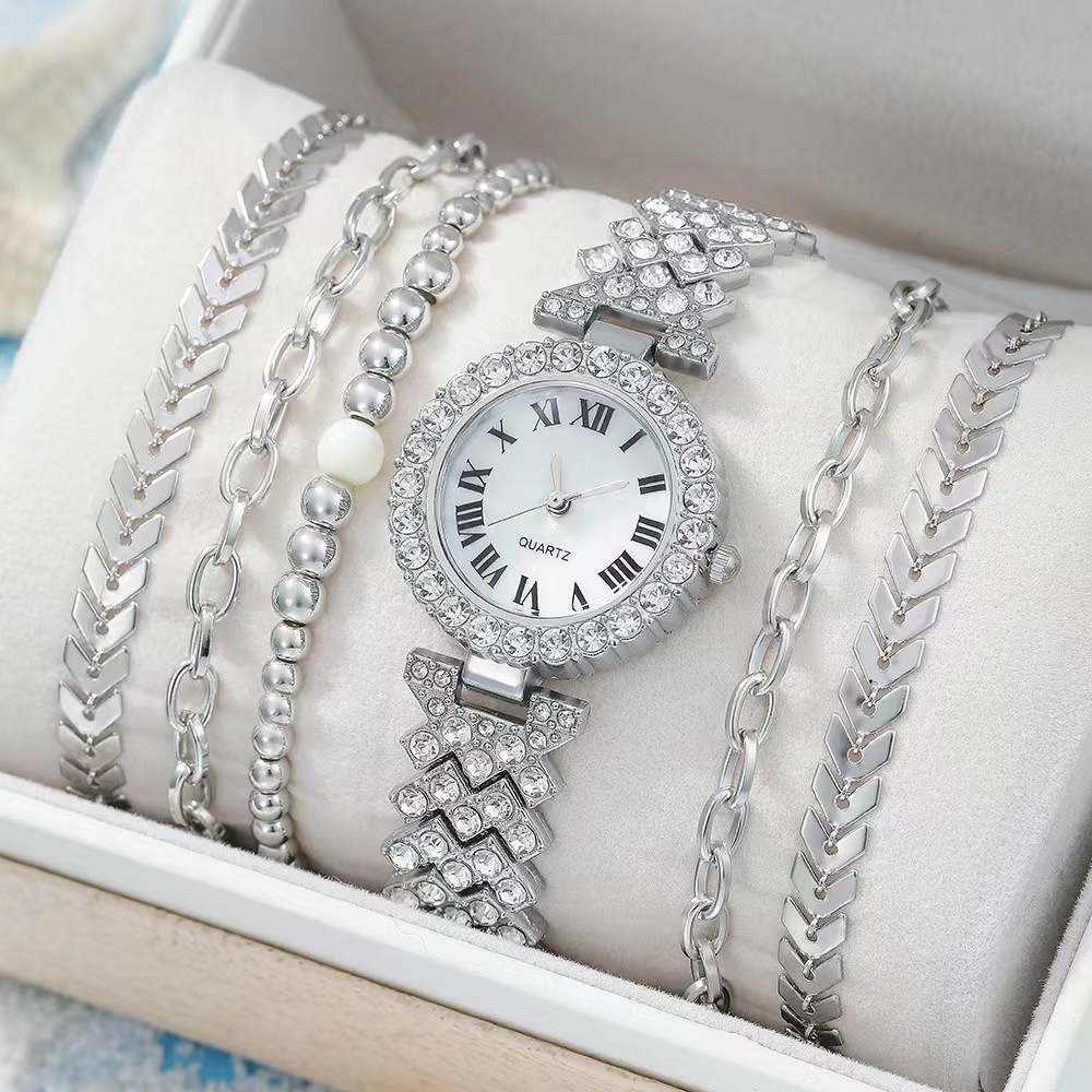 Luxury Diamond Women's Bracelet Watch Set - 6-Piece Fashion Gift Box - Image 4