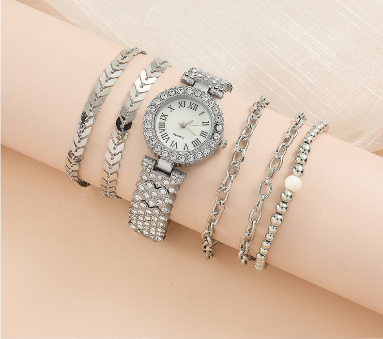 Luxury Diamond Women's Bracelet Watch Set - 6-Piece Fashion Gift Box - Image 5