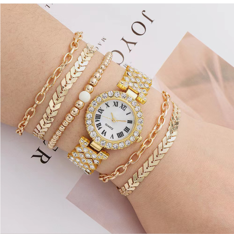 Luxury Diamond Women's Bracelet Watch Set - 6-Piece Fashion Gift Box - Image 7