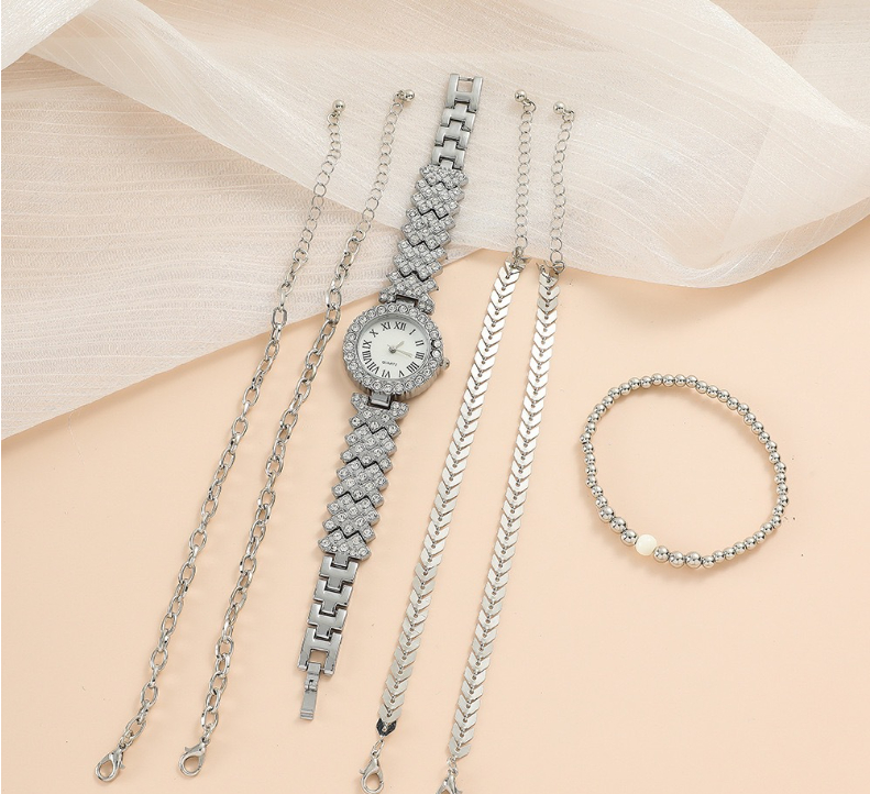 Luxury Diamond Women's Bracelet Watch Set - 6-Piece Fashion Gift Box - Image 8