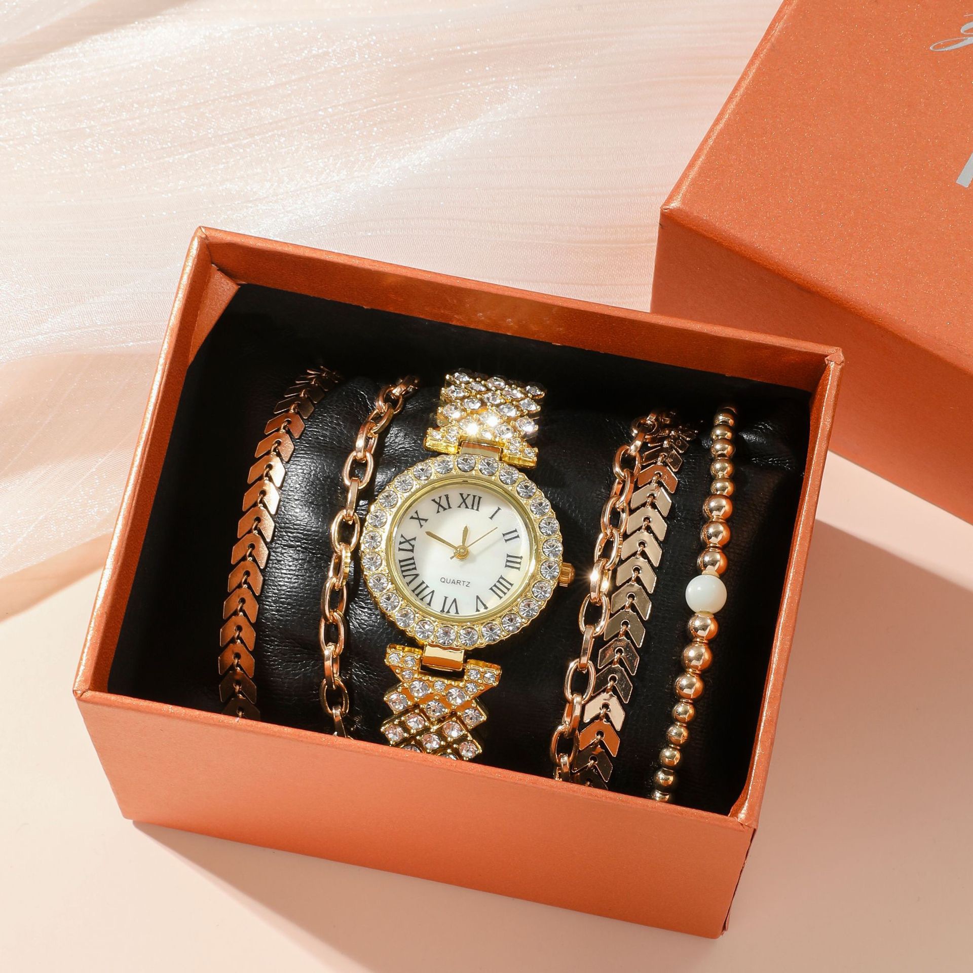 Luxury Diamond Women's Bracelet Watch Set - 6-Piece Fashion Gift Box - Image 15