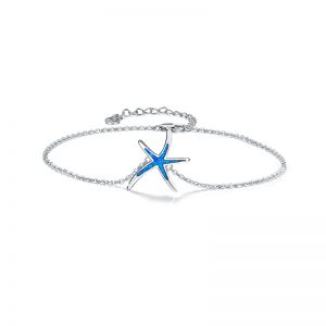 White Gold Plated Sterling Silver Opal Starfish Anklet - Elegant & Unique