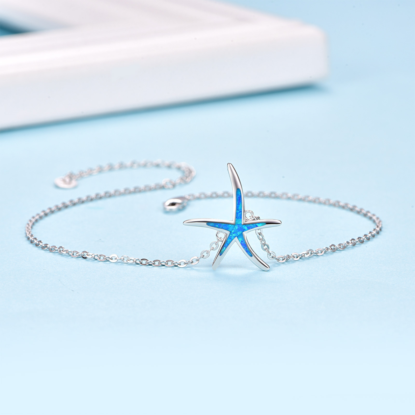 White Gold Plated Sterling Silver Opal Starfish Anklet - Elegant & Unique - Image 3