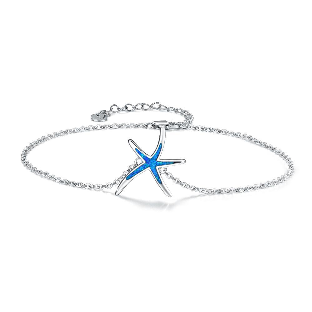 White Gold Plated Sterling Silver Opal Starfish Anklet - Elegant & Unique - Image 5