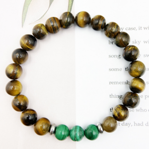 Natural Malachite and Tiger Eye Stainless Steel Beaded Bracelet for Stylish Elegance