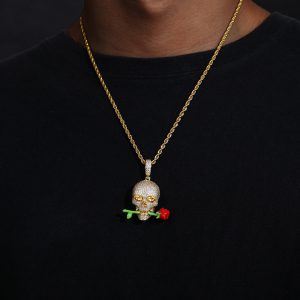 Luminous Epoxy Rose Skull Pendant - Stunning Jewelry for Unique Style