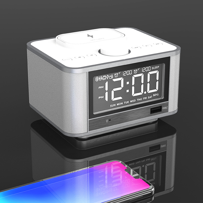 Multi-Function Bluetooth Speaker with Wireless Phone Charger & Alarm Clock