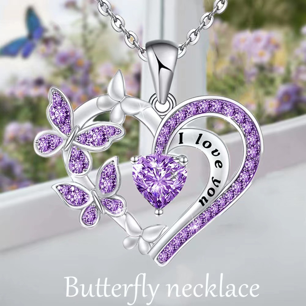Ins Butterfly Love Necklace with Rhinestones - Stylish Hollow Heart Clavicle Chain Pendant for Valentine's Day Gifts