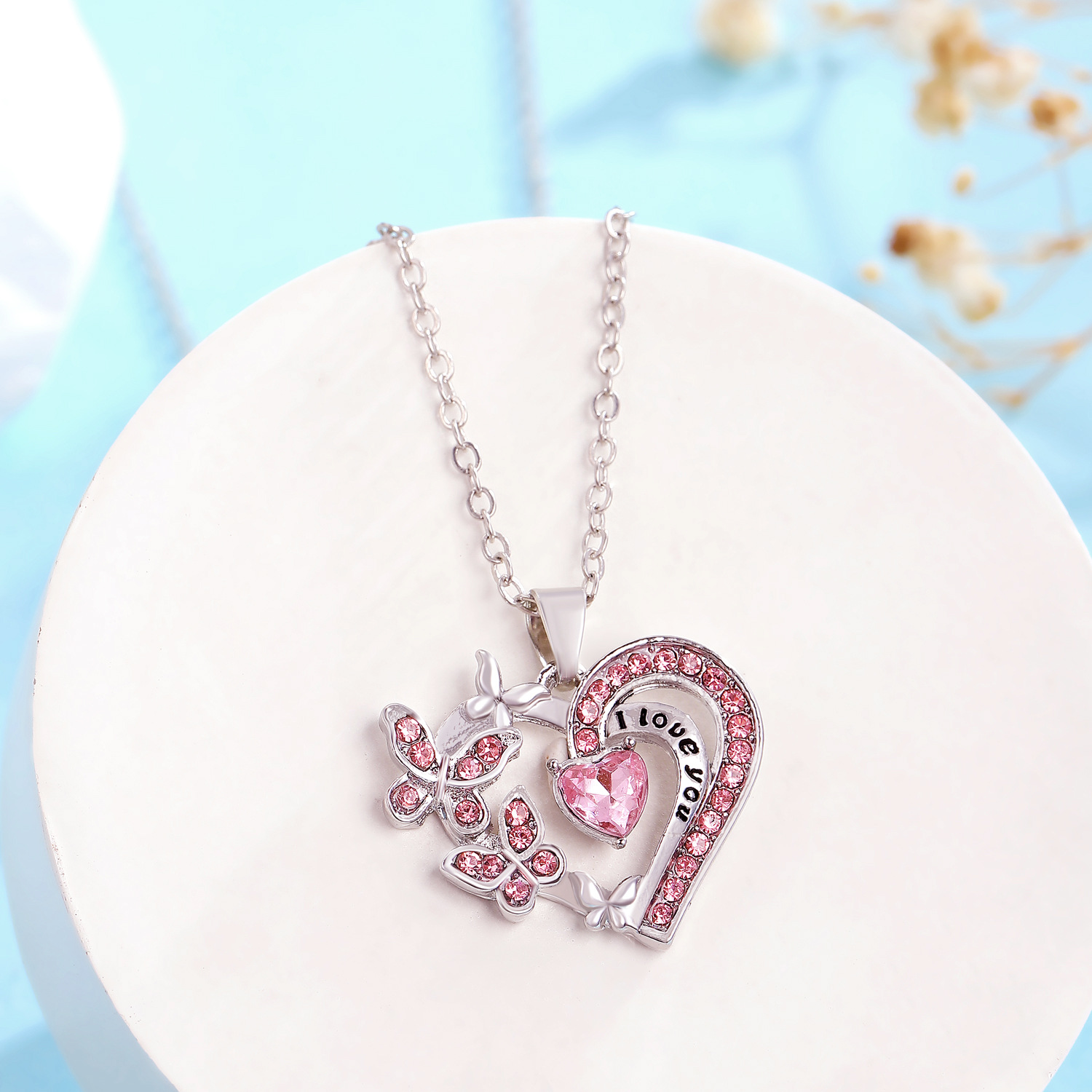 Ins Butterfly Love Necklace with Rhinestones - Stylish Hollow Heart Clavicle Chain Pendant for Valentine's Day Gifts - Image 4
